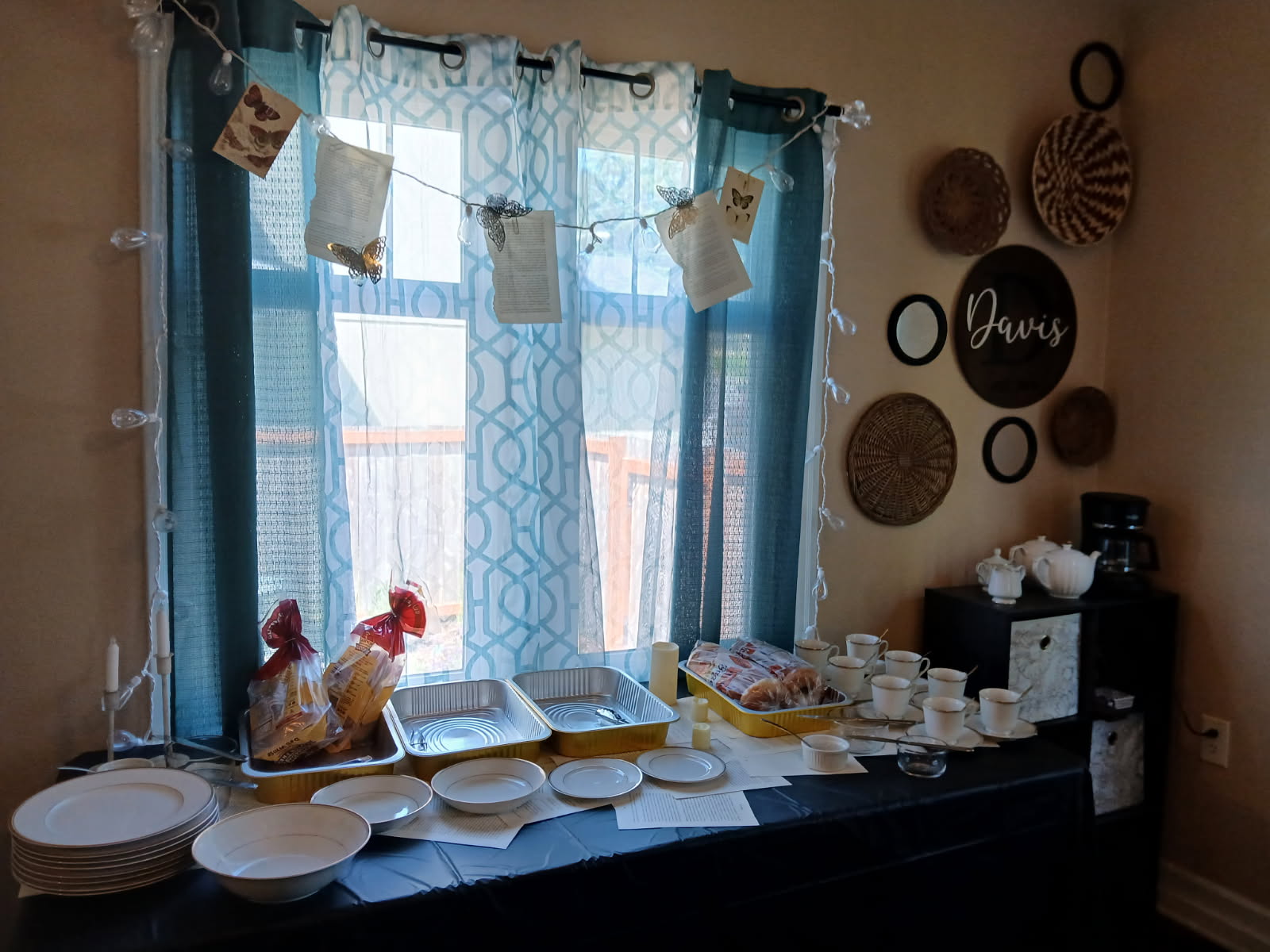 Landscape view of a brunch event spread