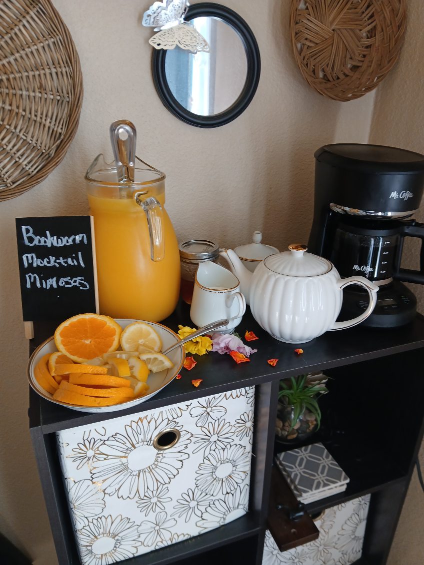 Brunch table setup with food and florals